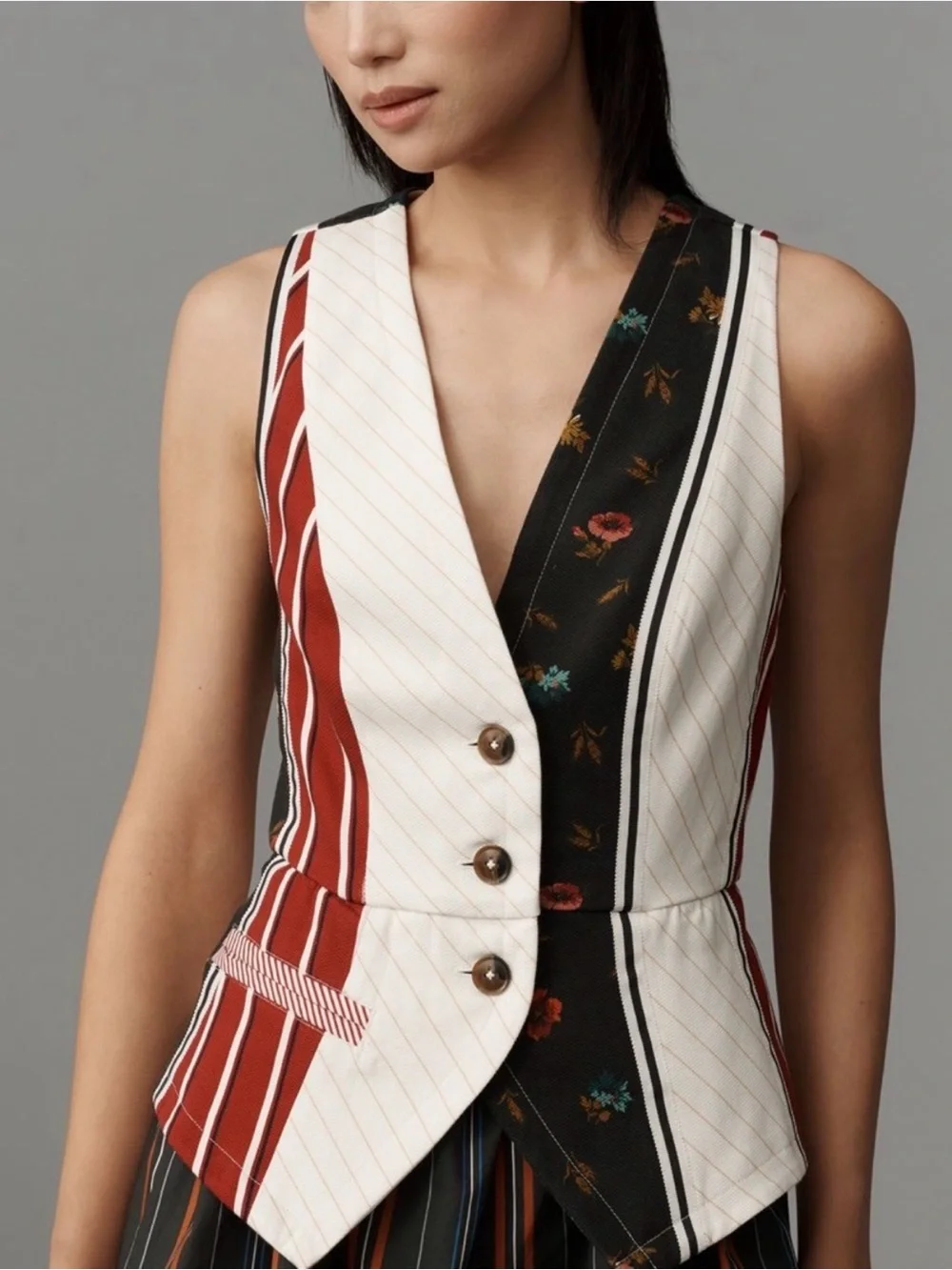 Anthropologie Striped Colorblock Midi Dress in Navy, White, Red - Picture 3 of 6